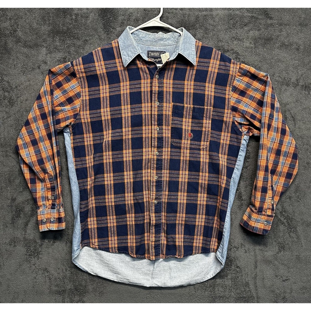 Vintage Wrangler Button Up Shirt Men's 16.5x34/35 Orange Buffalo‎ Plaid Rodeo